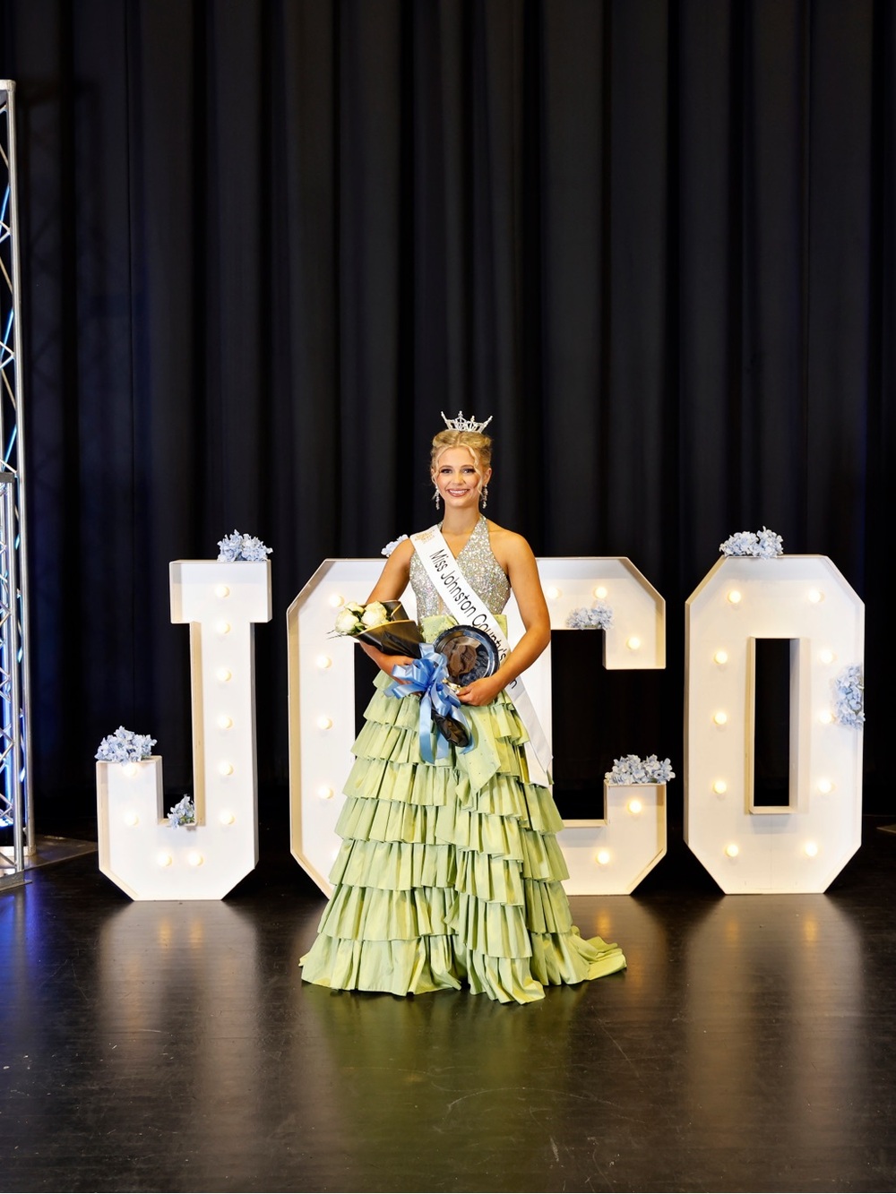 Sparkling Halter Ruffle Ball Gown in Green - Picture 2 of 3